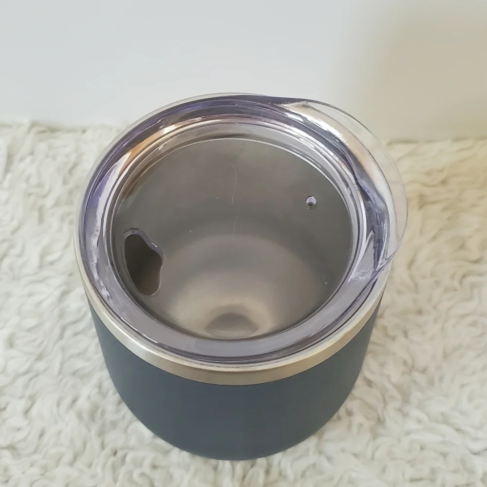 Navy Blue Silver Stainless Steel Stemless Wine Tumbler 12 Oz